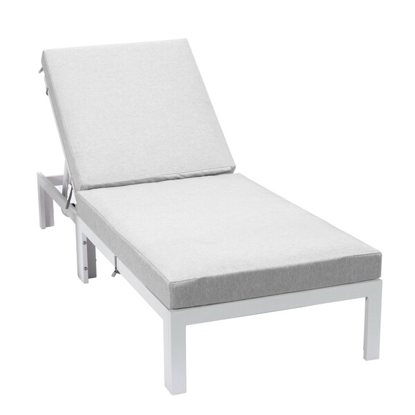 Leisuremod Chelsea Modern Outdoor White Chaise Lounge Chair With Light